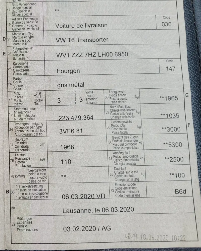 A saisir VW T6 TRANSPORTER 2L Tdi Automatiq. problème Turbo