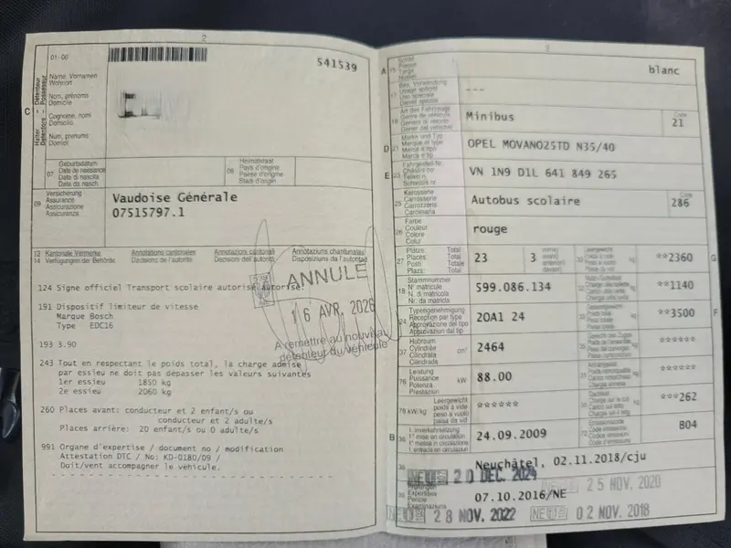 Tout bon Bus Opel Movano 2.5 CDTi EXPERTISÉE. 23 places Long Châssis
